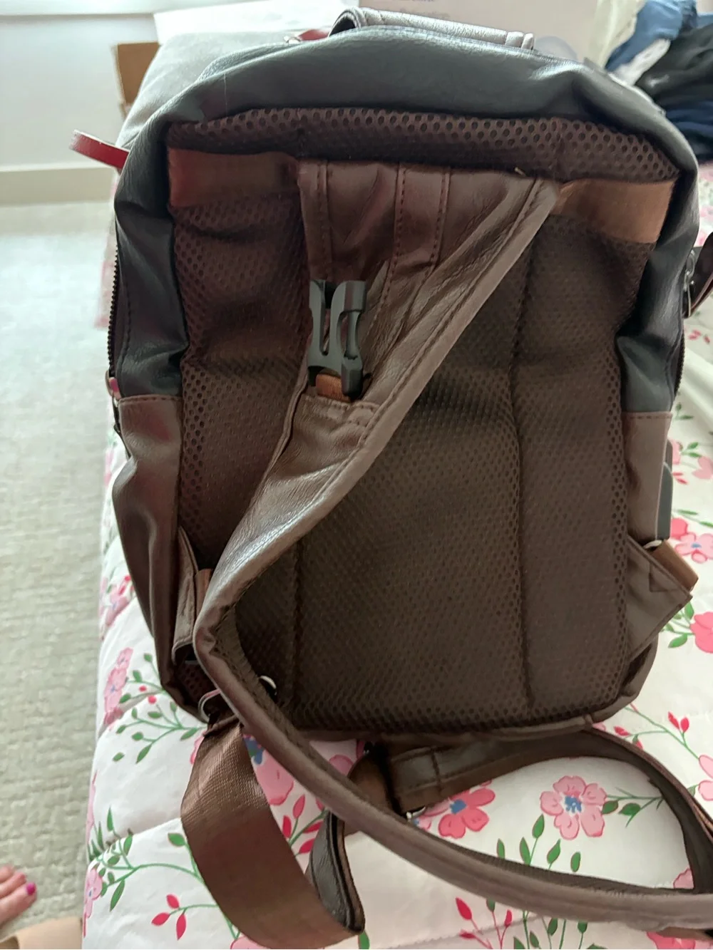 Men's Black and Brown Faux Leather Backpack